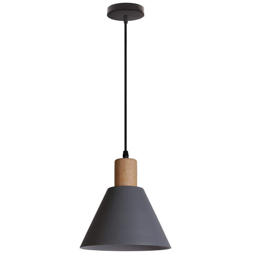 Nordic Vintage Iron Cone Pendant Light with Wooden Top - 1-Light Design