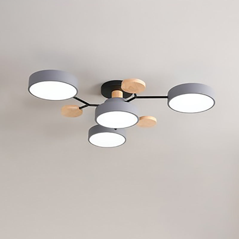 Modern Scandinavian Round LED Semi-Flush Mount Ceiling Light with Molecule Branch Design for Living Room