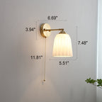 Nordic Style White Glass and Brass 1-Light Wall Sconce with Pull Cord