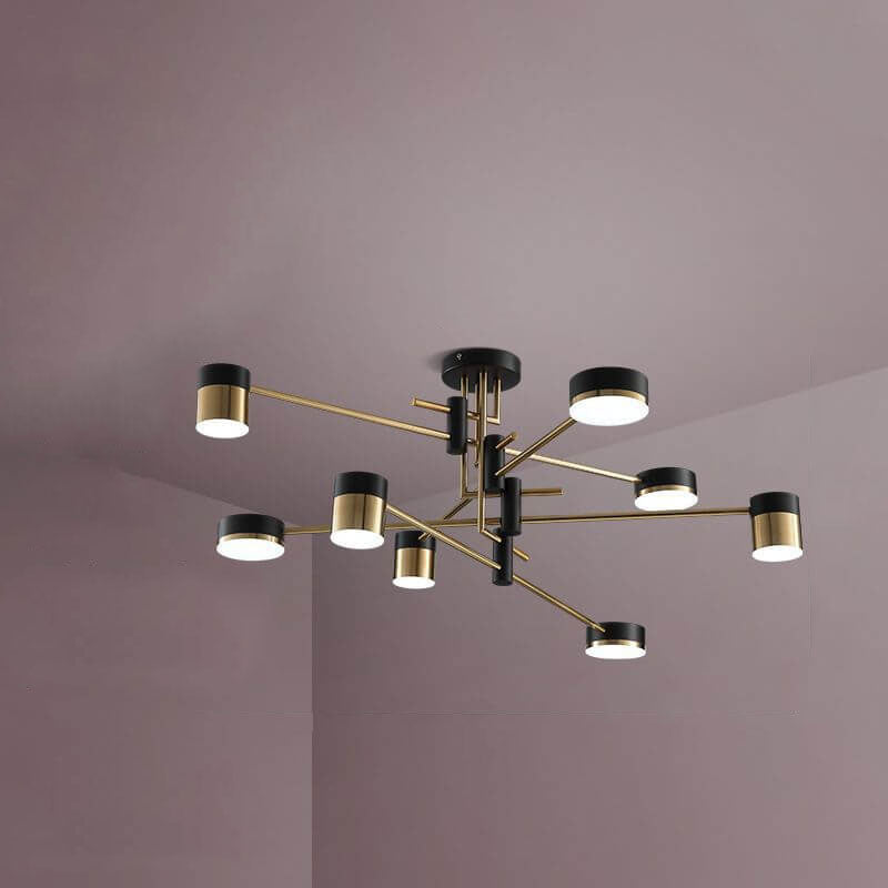 Contemporary Minimalist Black and Gold Semi-Flush Mount Light with 4-8 Bulb Capacity