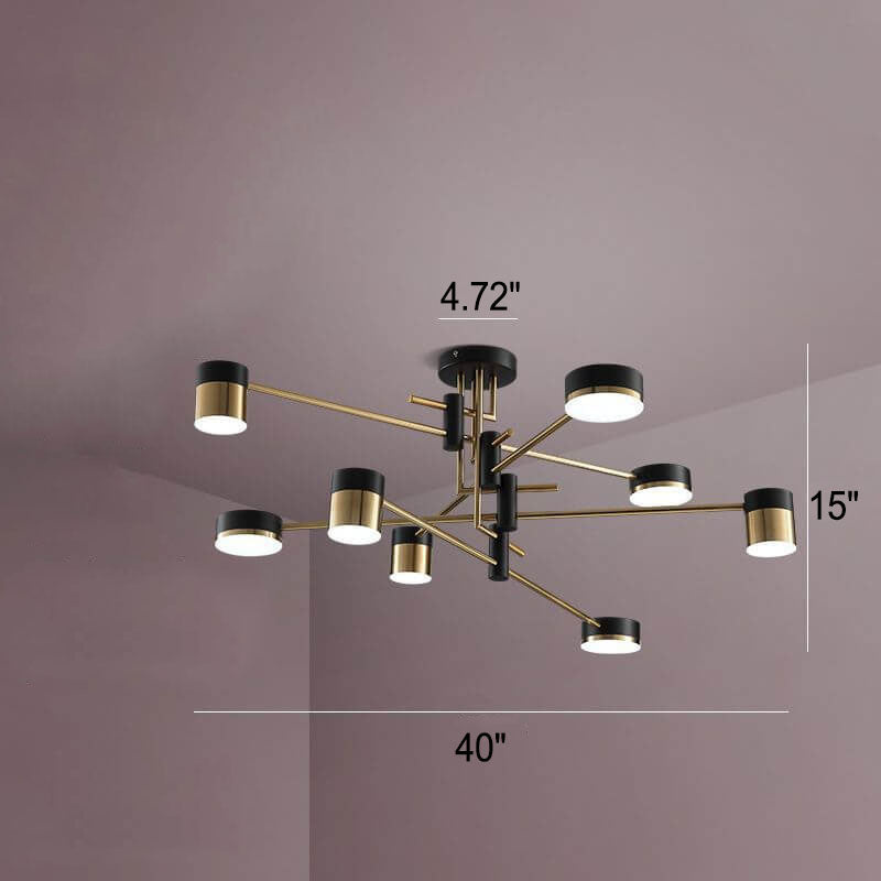 Contemporary Minimalist Black and Gold Semi-Flush Mount Light with 4-8 Bulb Capacity