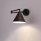 Nordic Minimalist Cone Swing Arm Wall Sconce - Wood Grain Iron, 1-Light