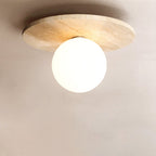 Classic Vintage Round Travertine 1-Light Flush Mount Ceiling Fixture for Hallways