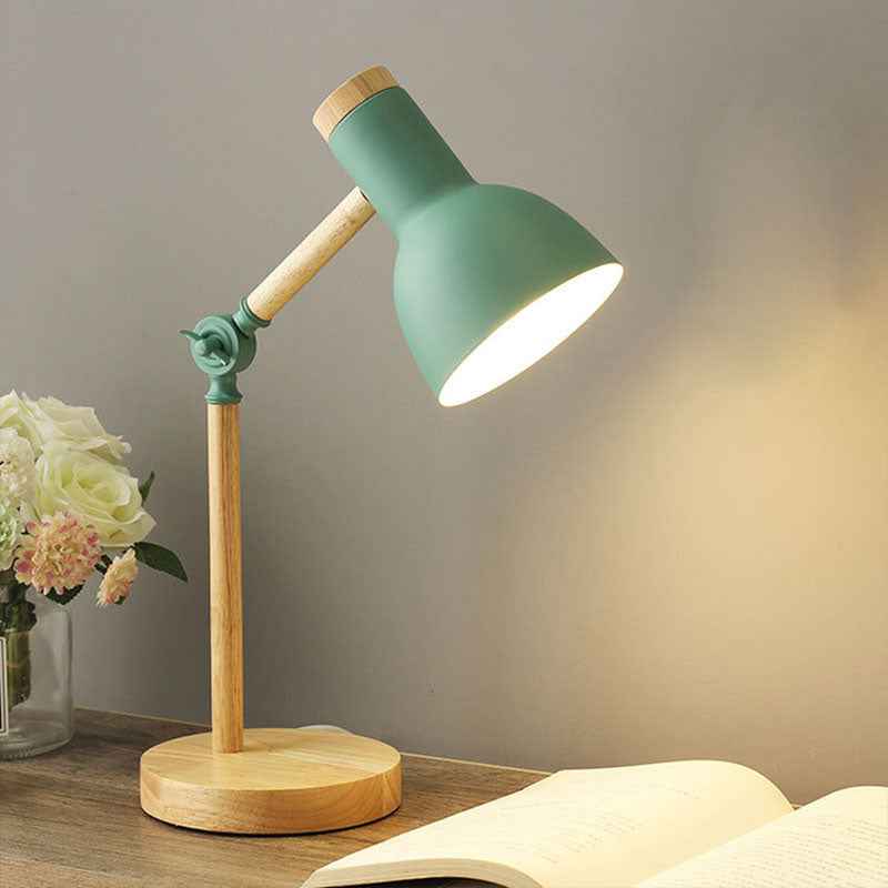 Modern Nordic Iron Semi-Circular Shade Table Lamp with Wooden Base - 1-Light Design for Study