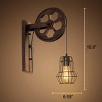 Retro Industrial Iron Wall Sconce Lamp with Single Pulley Light