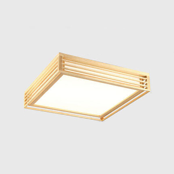 Square LED Flush Mount Ceiling Light in Nordic Solid Wood - Japanese Tatami Style