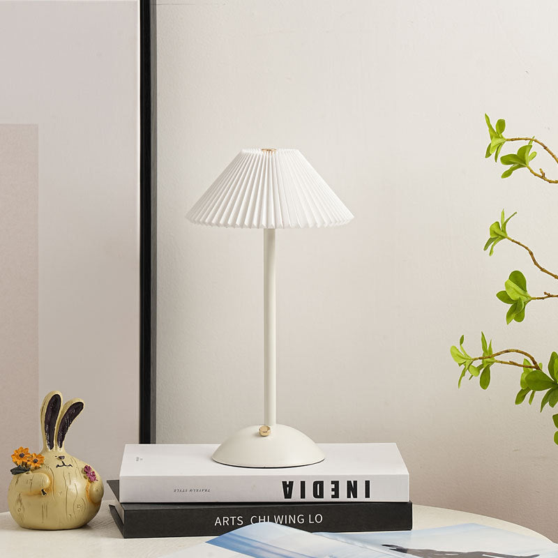 Modern Scandinavian Rechargeable Conic Pleated Table Lamp with 1 Light for Bedside