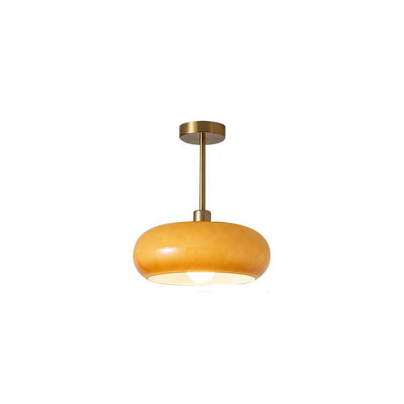 Contemporary Retro Round Solid Color Glass Pendant Light with Electroplated Copper - 1-Light Flush Mount