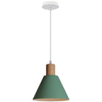 Nordic Vintage Iron Cone Pendant Light with Wooden Top - 1-Light Design