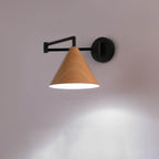 Nordic Minimalist Cone Swing Arm Wall Sconce - Wood Grain Iron, 1-Light