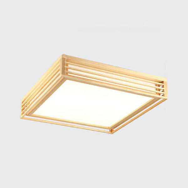 Square LED Flush Mount Ceiling Light in Nordic Solid Wood - Japanese Tatami Style