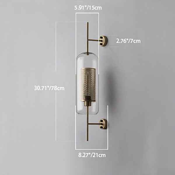Modern Industrial Cylinder Glass Shade Wall Sconce Lamp with Iron Finish Frame - 1-Light Design for Bedroom