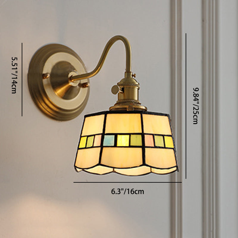 Classic Tiffany Style Round Copper Glass 1-Light Wall Sconce for Living Room