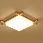 Traditional Japanese Square Tatami LED Flush Mount Ceiling Light in Wood and Acrylic for Bedrooms