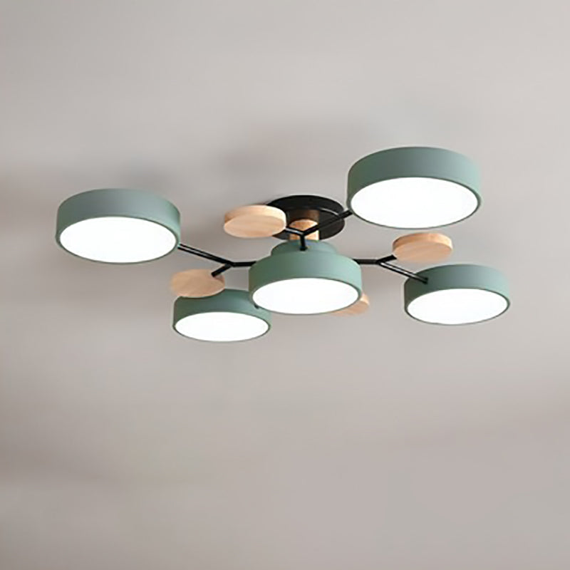 Modern Scandinavian Round LED Semi-Flush Mount Ceiling Light with Molecule Branch Design for Living Room