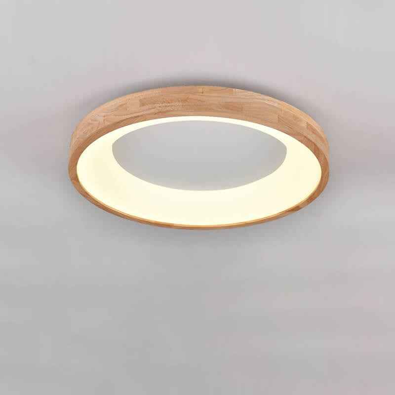 Round LED Flush Mount Ceiling Light in Nordic Minimalist Log Wood Design