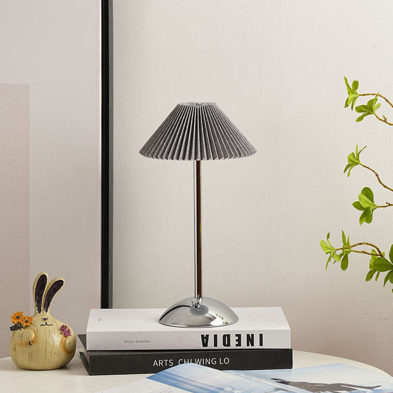 Modern Scandinavian Rechargeable Conic Pleated Table Lamp with 1 Light for Bedside