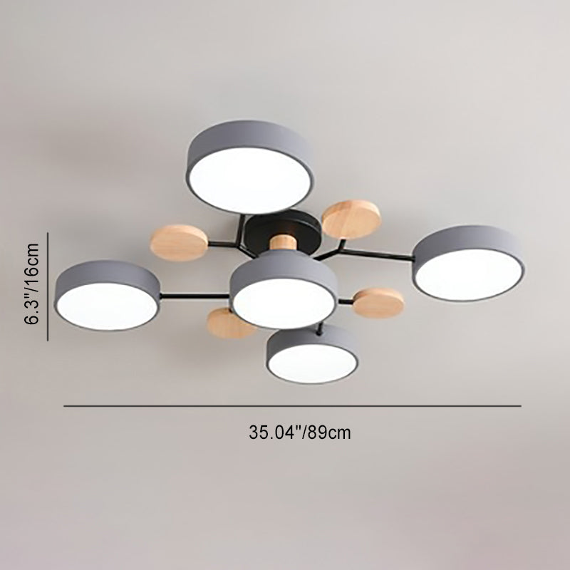 Modern Scandinavian Round LED Semi-Flush Mount Ceiling Light with Molecule Branch Design for Living Room