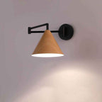 Nordic Minimalist Cone Swing Arm Wall Sconce - Wood Grain Iron, 1-Light