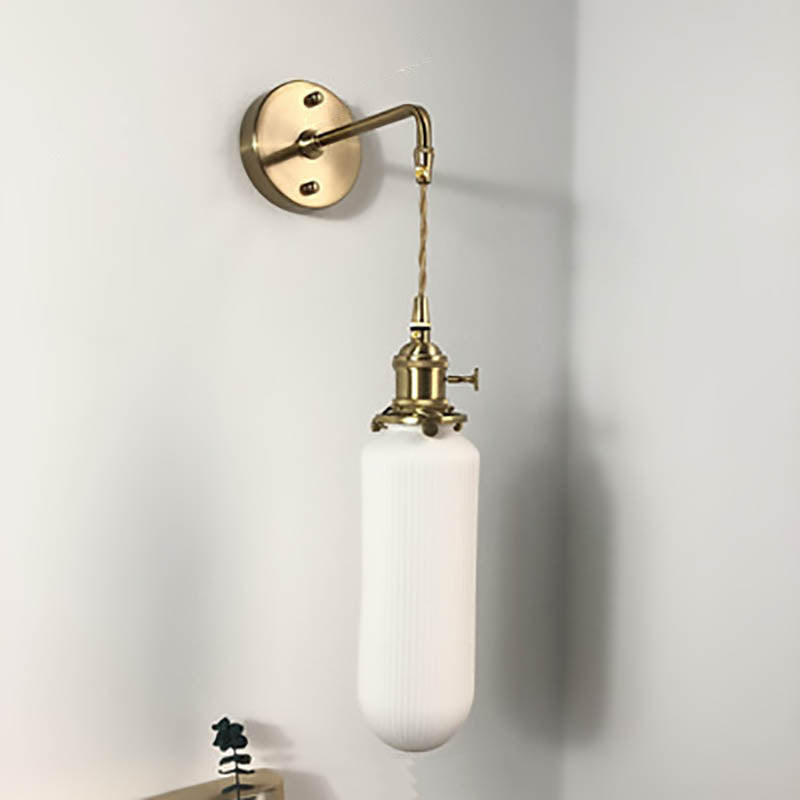 Japanese Retro Minimalist Oval Brass and Lucite Cylinder Wall Sconce Lamp