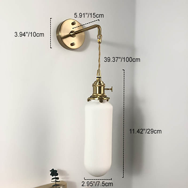 Japanese Retro Minimalist Oval Brass and Lucite Cylinder Wall Sconce Lamp