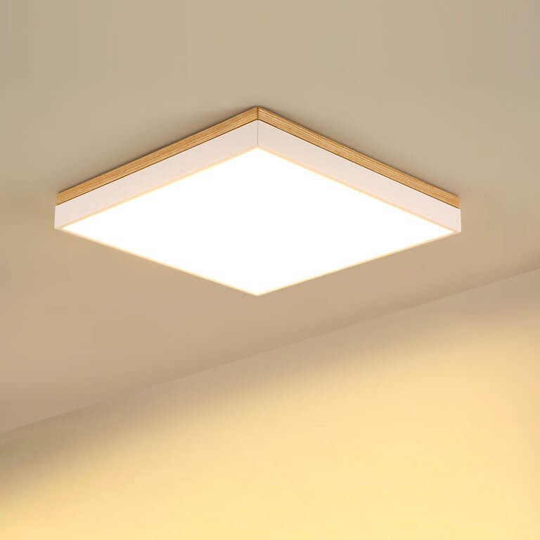 Contemporary Minimalist Solid Wood and Acrylic Square LED Flush Mount Ceiling Light for Living Room