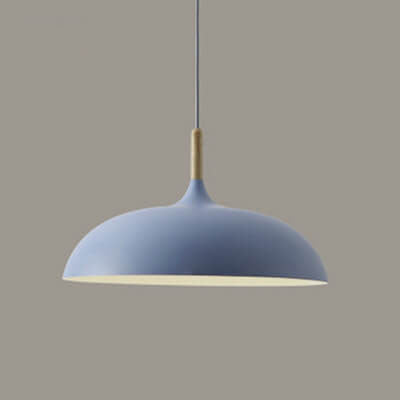 Contemporary Metal Pendant Light with Wooden Top - 1-Light Dome Design