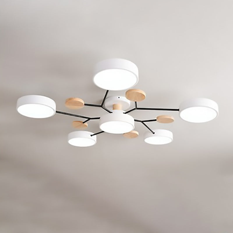 Modern Scandinavian Round LED Semi-Flush Mount Ceiling Light with Molecule Branch Design for Living Room