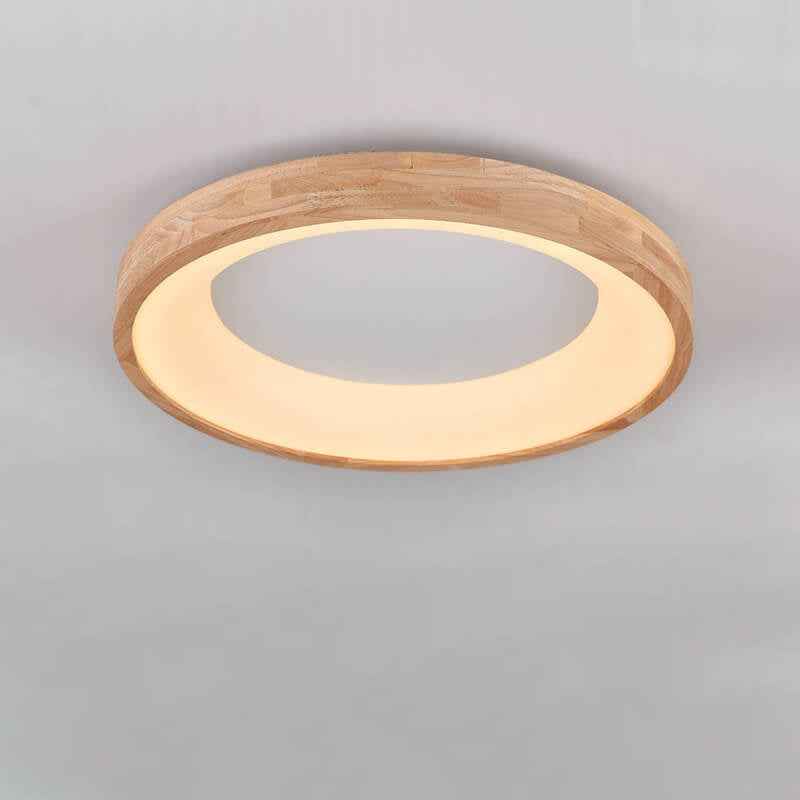 Round LED Flush Mount Ceiling Light in Nordic Minimalist Log Wood Design