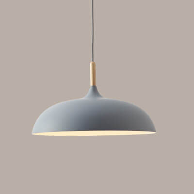 Contemporary Metal Pendant Light with Wooden Top - 1-Light Dome Design