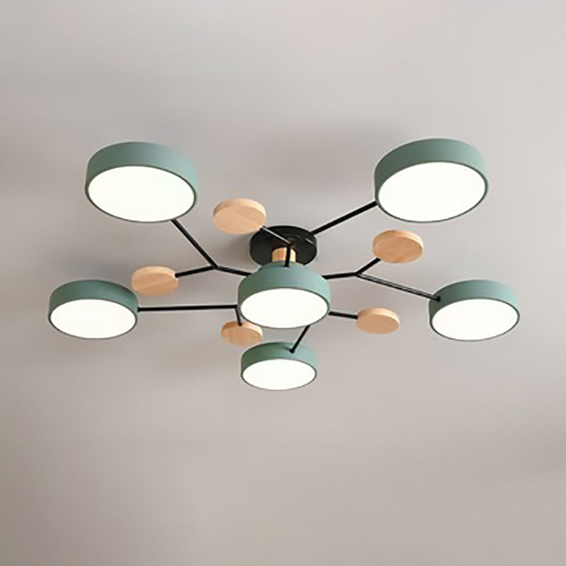 Modern Scandinavian Round LED Semi-Flush Mount Ceiling Light with Molecule Branch Design for Living Room