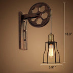 Retro Industrial Iron Wall Sconce Lamp with Single Pulley Light