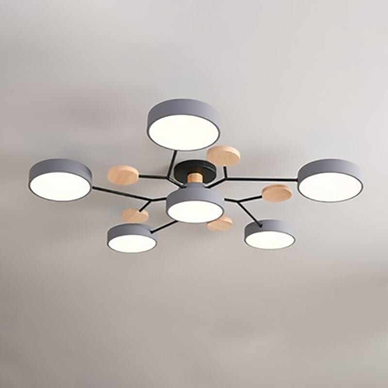 Modern Scandinavian Round LED Semi-Flush Mount Ceiling Light with Molecule Branch Design for Living Room