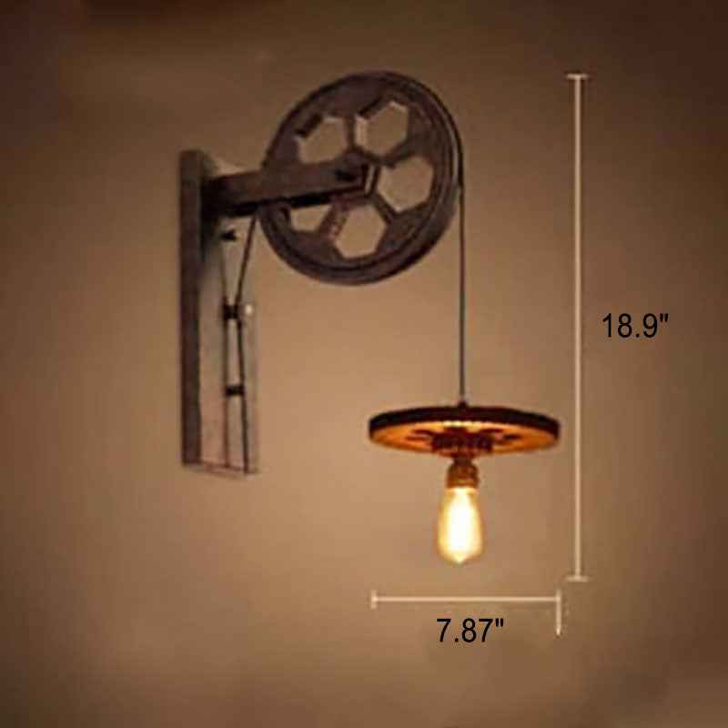 Retro Industrial Iron Wall Sconce Lamp with Single Pulley Light