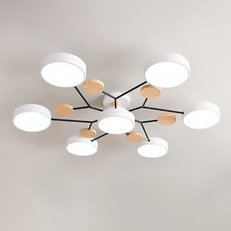 Modern Scandinavian Round LED Semi-Flush Mount Ceiling Light with Molecule Branch Design for Living Room