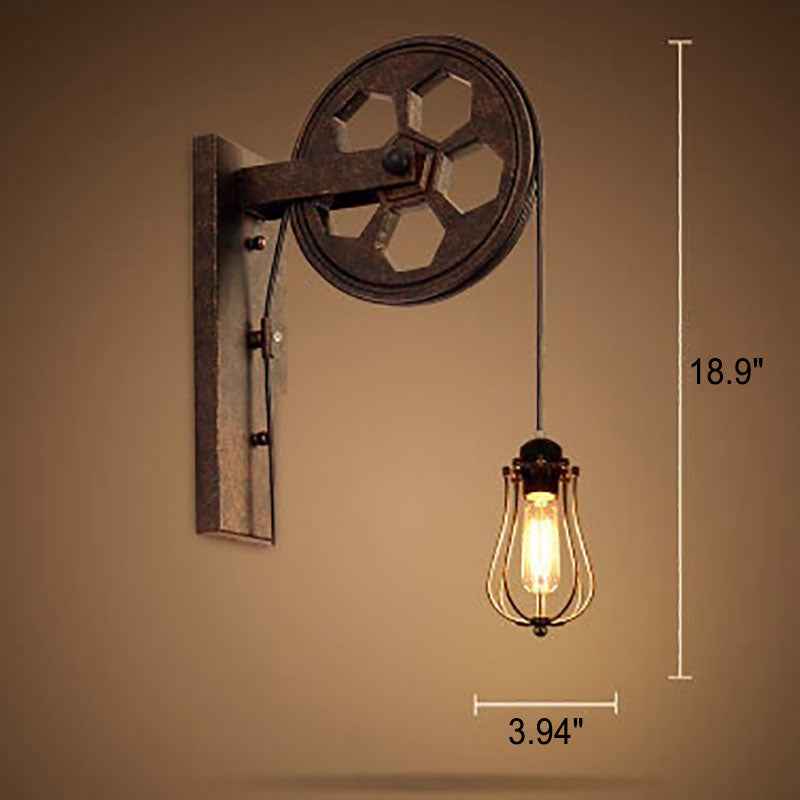 Retro Industrial Iron Wall Sconce Lamp with Single Pulley Light