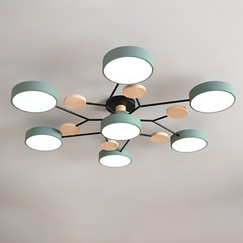Modern Scandinavian Round LED Semi-Flush Mount Ceiling Light with Molecule Branch Design for Living Room