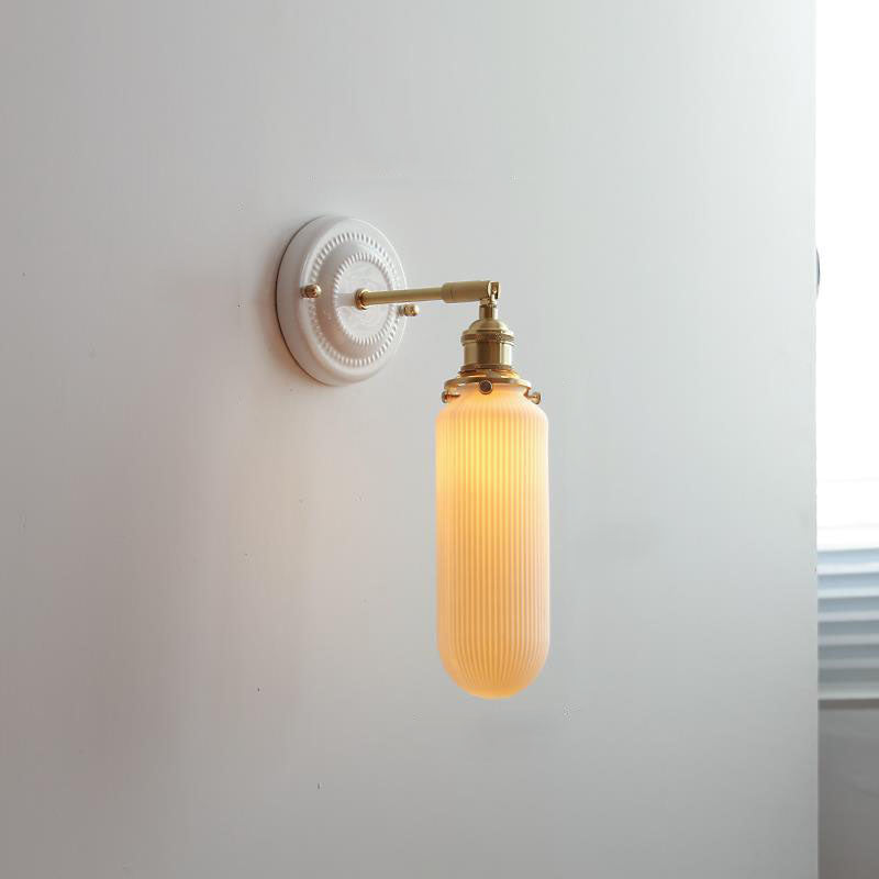 Vintage Japanese Ceramic Brass 1-Light Wall Light