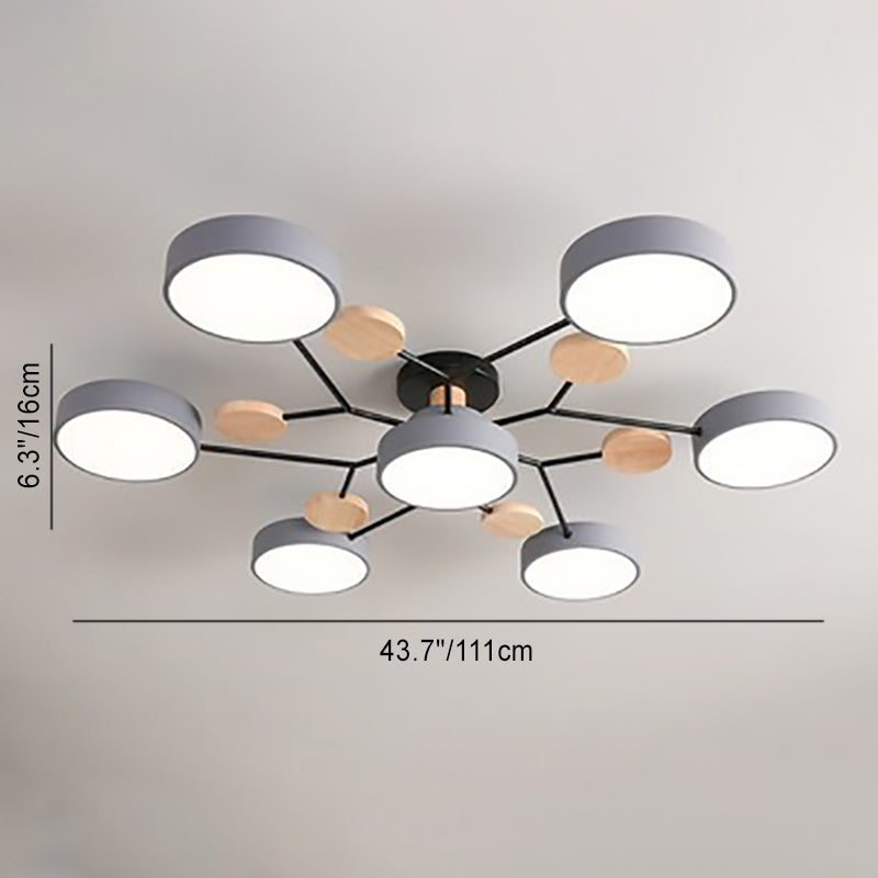 Modern Scandinavian Round LED Semi-Flush Mount Ceiling Light with Molecule Branch Design for Living Room
