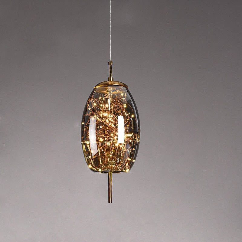 Modern Scandinavian Oval Glass Cylinder Pendant Light - 1-Light Fixture for Bedroom