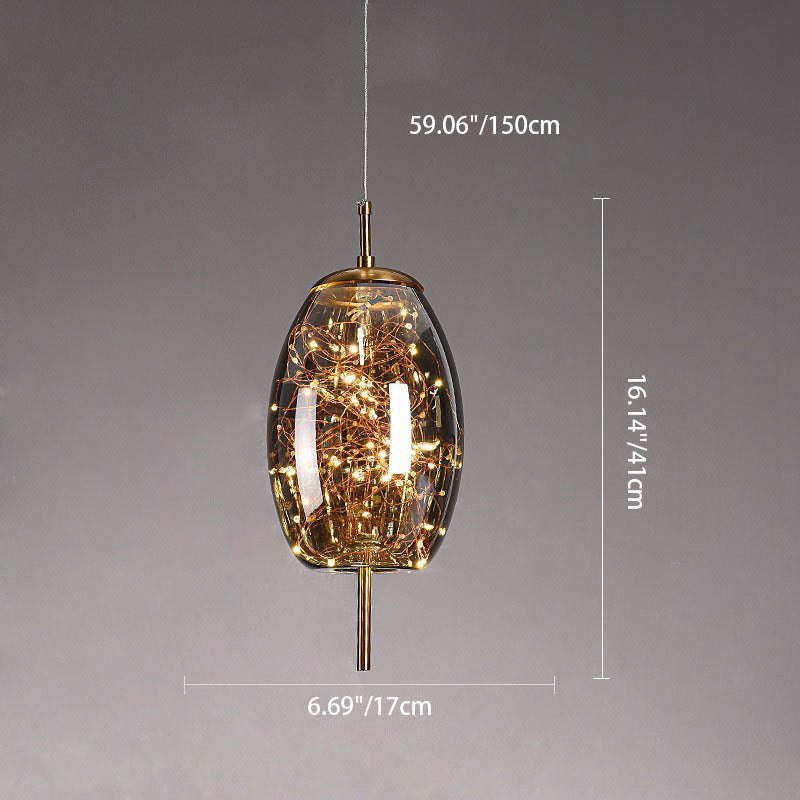 Modern Scandinavian Oval Glass Cylinder Pendant Light - 1-Light Fixture for Bedroom