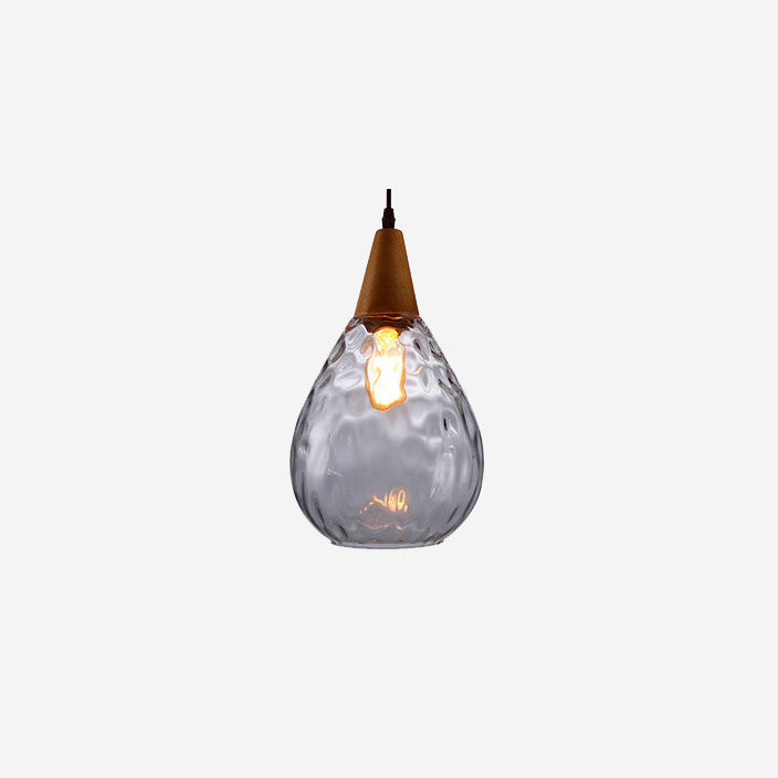 Drop-Shaped Pendant Light with Water Ripple Glass - 1 Light