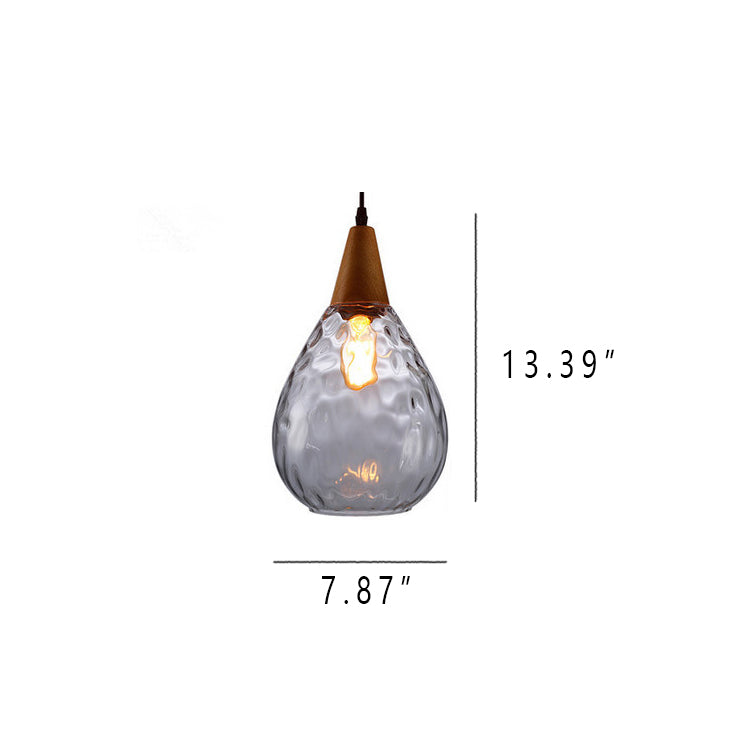 Drop-Shaped Pendant Light with Water Ripple Glass - 1 Light