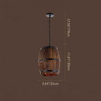 Rustic Round Wooden Wine Barrel Pendant Light - 1-Light Fixture for Dining Room