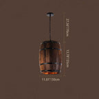 Rustic Round Wooden Wine Barrel Pendant Light - 1-Light Fixture for Dining Room