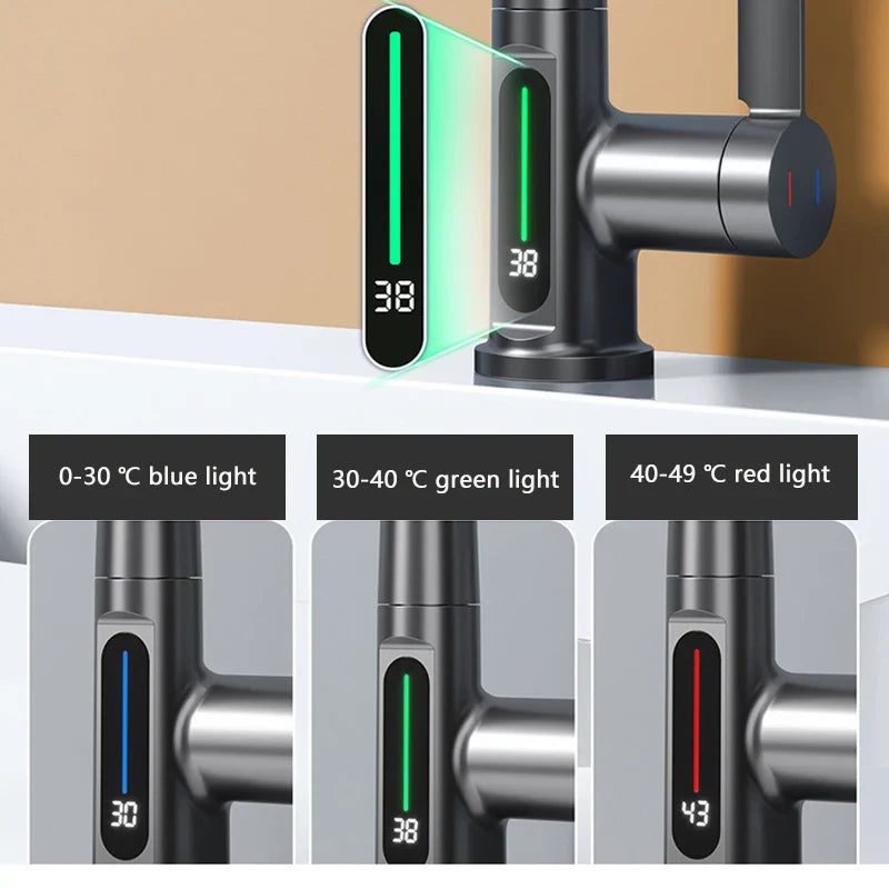 Aesthena - Extendable Waterfall Tap with Temperature Display in Stainless Steel