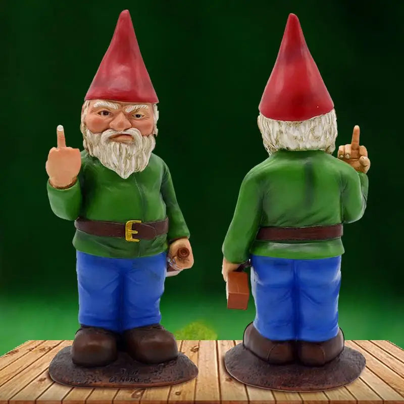 Cypria - Funny Drunken Gnome Figurine with Middle Finger for Garden and Lawn