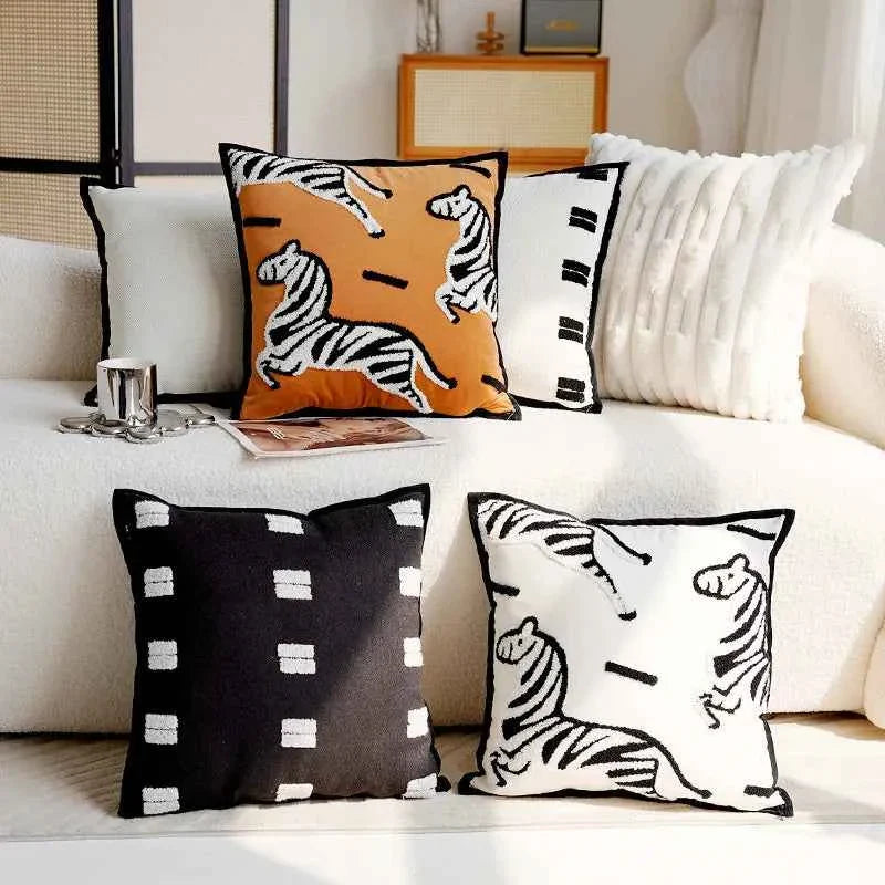 Cavalli Cushion Cover | Embroidered Animal Prints, 45x45 cm