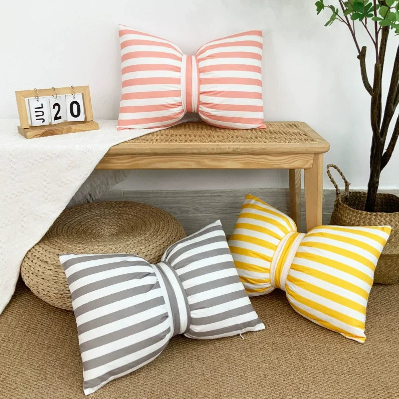 Lysandra - Striped Bow Neck Pillow 25x18 Cm