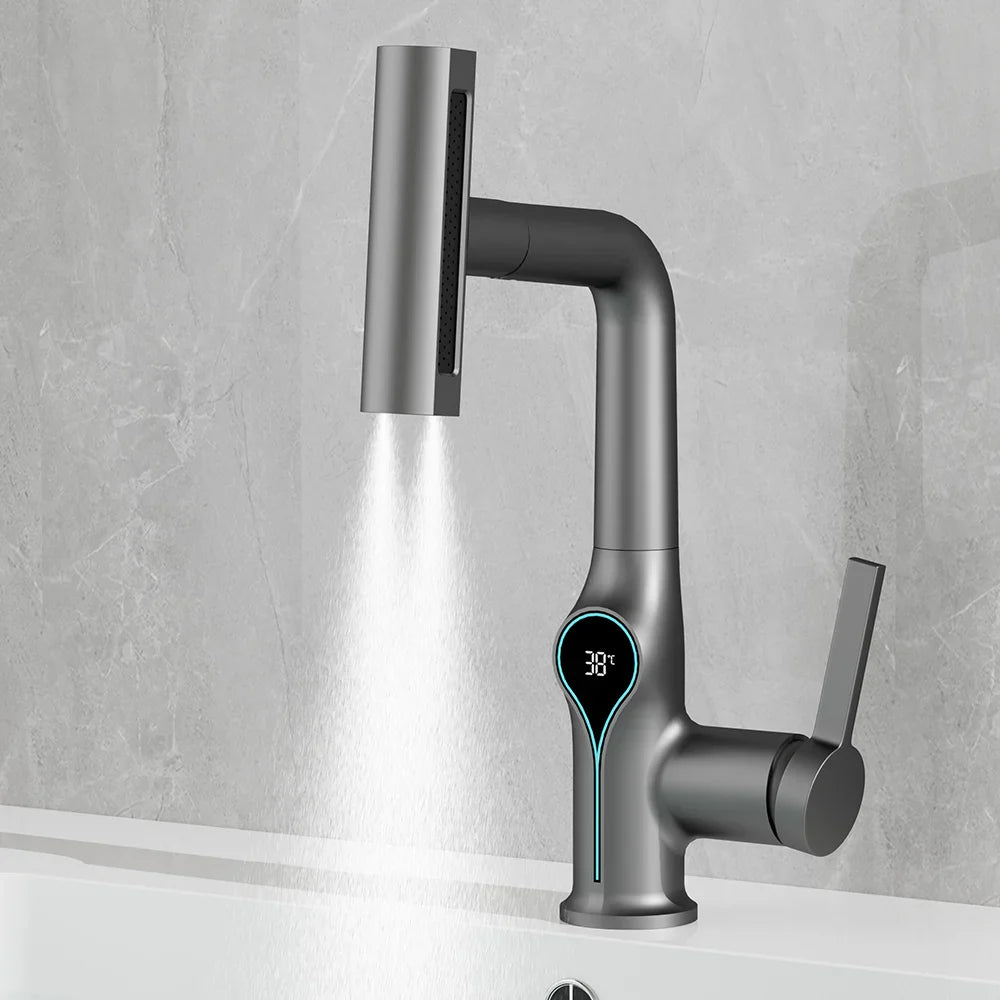 Celandra - Washbasin tap with Waterfall stream Temperature display and Adjustable sprayer